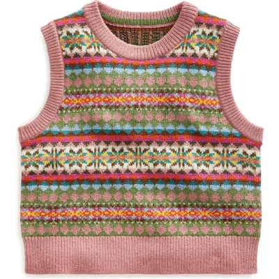 Mini Boden Kids' Fair Isle Sweater Vest In Green/pink Fair Isle