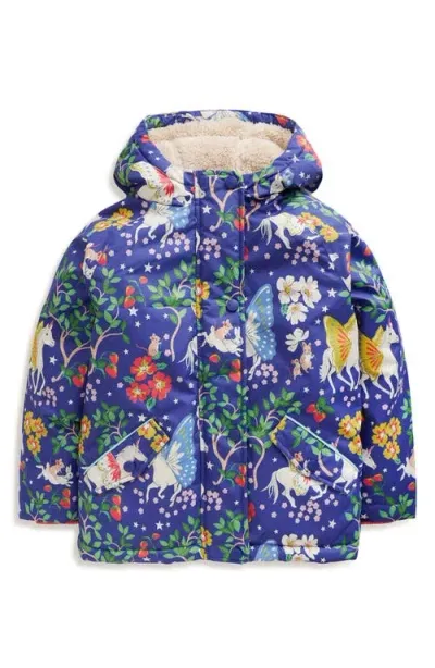 Mini Boden Kids' Fantasy Print Zip-up Hooded Puffer Jacket In Multi Enchanted Forest