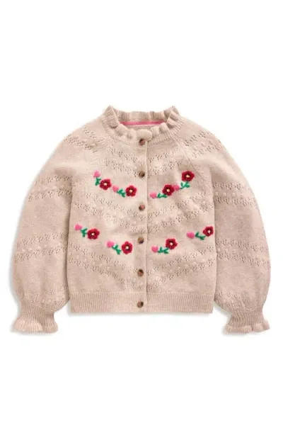 Mini Boden Kids' Faye Floral Embroidered Cardigan In Ecru Marl