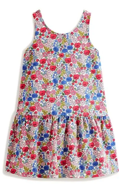 Mini Boden Kids' Floral Drop Waist Cotton Tank Dress In Red Multi Flowerbed