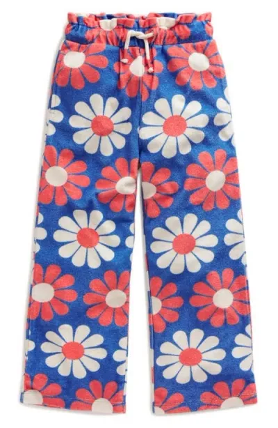 Mini Boden Kids' Flower Print Terry Cloth Pants In Cabana Blue Geo Daisy