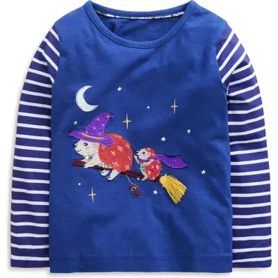 Mini Boden Kids' Halloween Appliqué Layered Cotton T-shirt In Bluejay Hedgehog