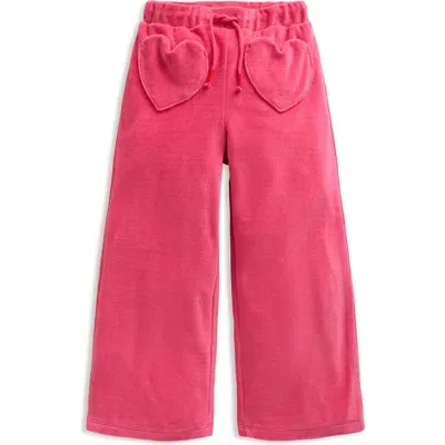 Mini Boden Kids' Heart Pocket Wide Leg Velour Joggers In Rose Pink