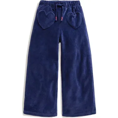 Mini Boden Kids' Heart Pocket Wide Leg Velour Joggers In Starboard Blue