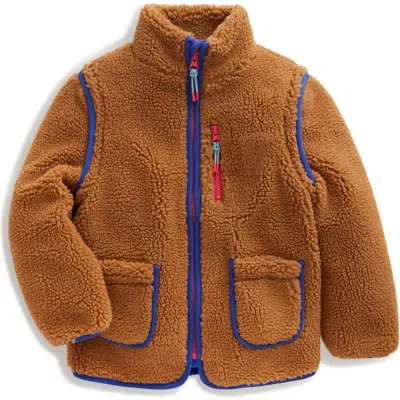 Mini Boden Kids' High Pile Fleece 2-in-1 Jacket In Butterscotch Brown Borg