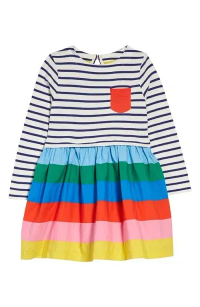 Mini Boden Kids' Hotchpotch Dress In Ivory/starboard Blue Rainbow