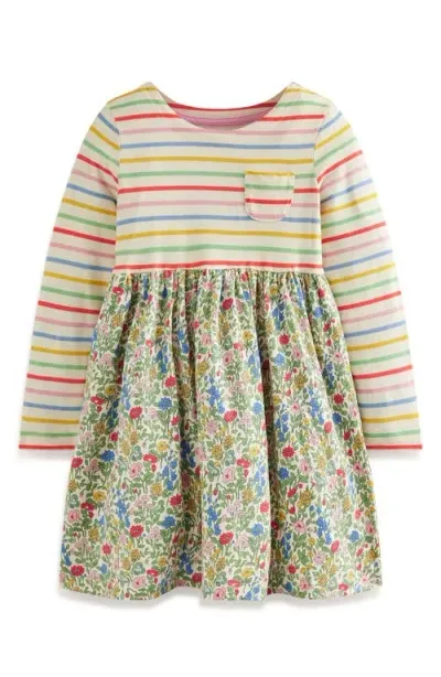 Mini Boden Kids' Hotchpotch Mix Print Long Sleeve Cotton Dress In Multi Meadow Floral