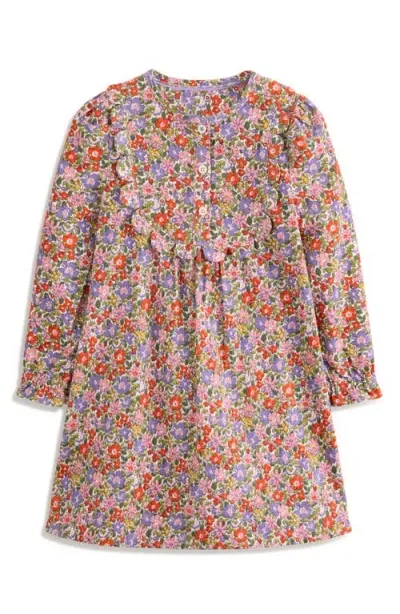 Mini Boden Kids' Norah Floral Long Sleeve Cotton Corduroy Dress In Aster Purple Flowerbed