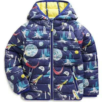 Mini Boden Kids' Packway Space Print Quilted Zip-up Hooded Jacket In Multi Space