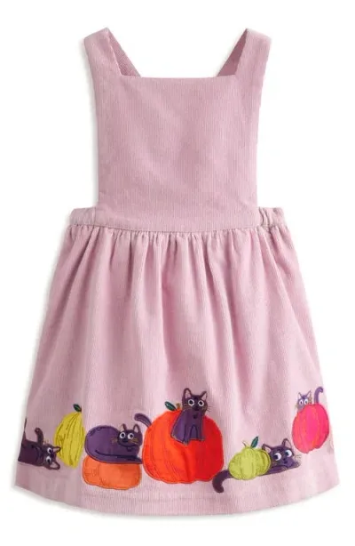 Mini Boden Kids' Pumpkin Apppliqué Cotton Corduroy Pinafore Dress In Mauve Mist Pumpkin Cats