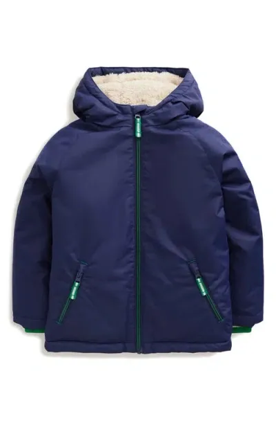 Mini Boden Kids' Solid Zip-up Hooded Puffer Jacket In College Navy