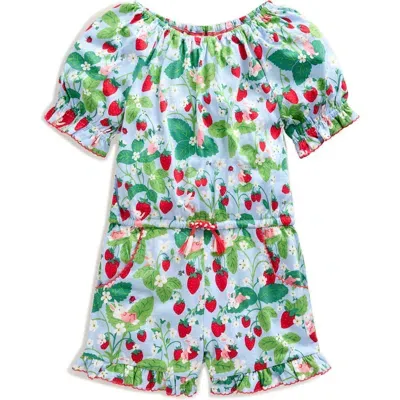 Mini Boden Kids' Strawberry Print Puff Sleeve Romper In Strawberry Field