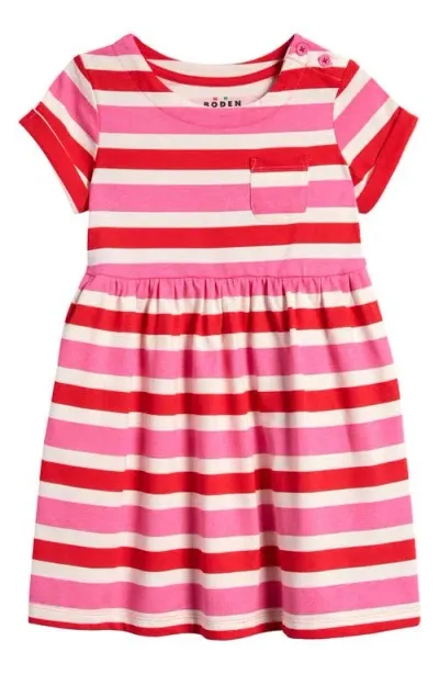 Mini Boden Kids' Stripe Cotton Jersey Dress In Poppy Red/pink Stripe