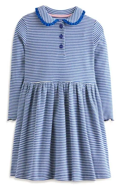 Mini Boden Kids' Stripe Long Sleeve Cotton Rib Dress In Bluejay/ivory Stripe