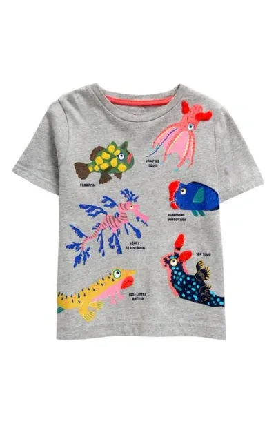 Mini Boden Kids' Weird Wonderful Fish Textured Graphic T-shirt In Grey Marl Weird Fish