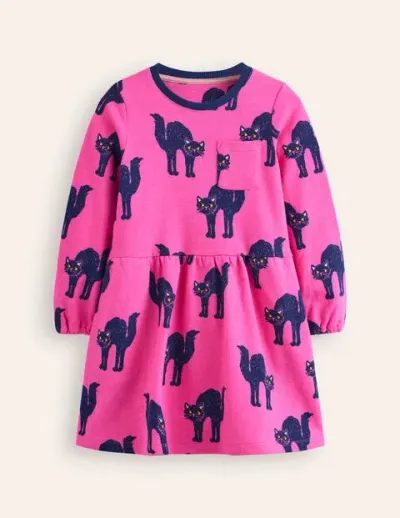 Mini Boden Kids' Loopback Sweatshirt Dress Tickled Pink Cats Girls Boden