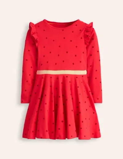 Mini Boden Kids' Mabel Twirly Ballerina Dress Poppy Red Flocked Spot Girls Boden