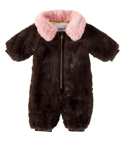 Mini Rodini Baby Faux Fur Jumpsuit In Brown