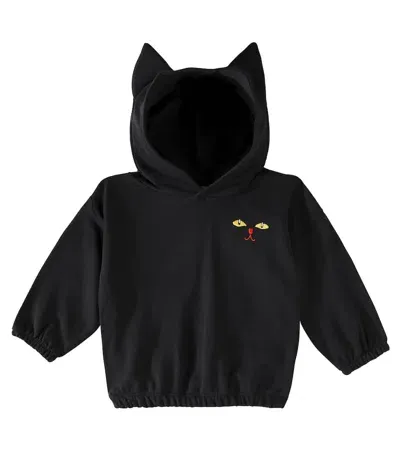 Mini Rodini Kids' Cat Ears Cotton Jersey Hoodie In Black