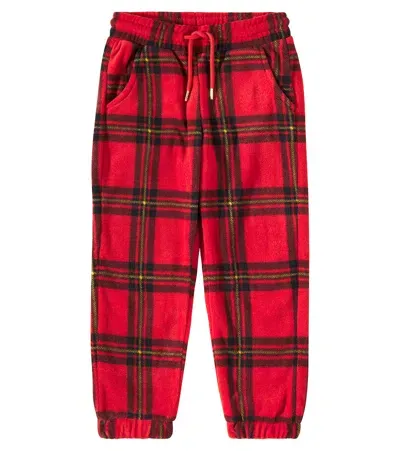 Mini Rodini Kids' Checked Fleece Sweatpants In Red