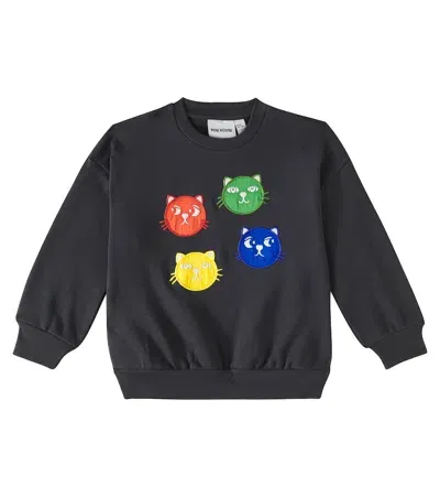 Mini Rodini Kids' Cool Cats Embroidered Cotton Sweatshirt In Black