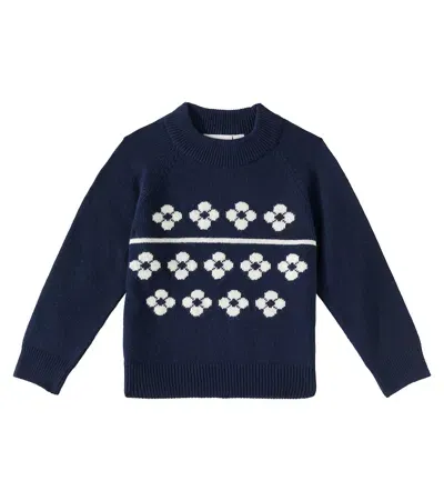 Mini Rodini Kids' Flowers Cotton And Wool Sweater In Blue