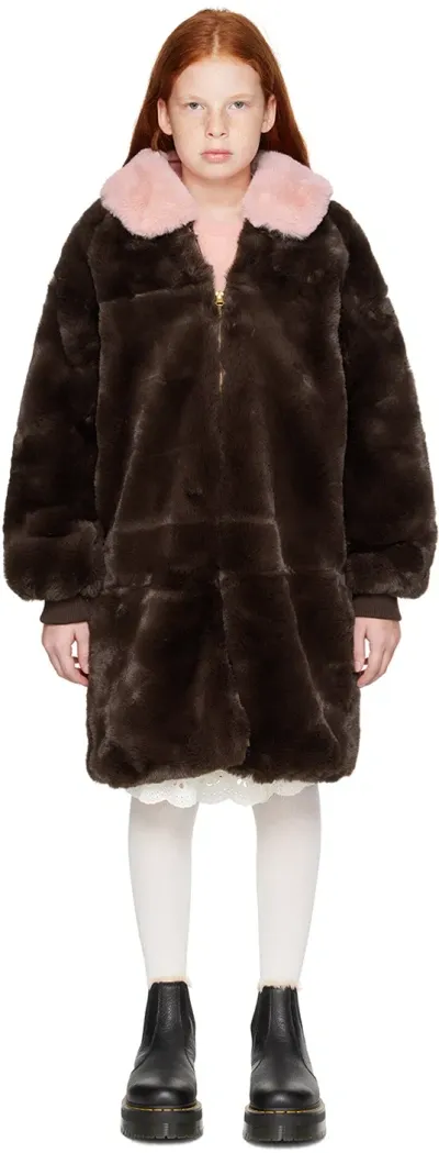 Mini Rodini Kids Brown Fluffy Faux-fur Coat In 16 Brown