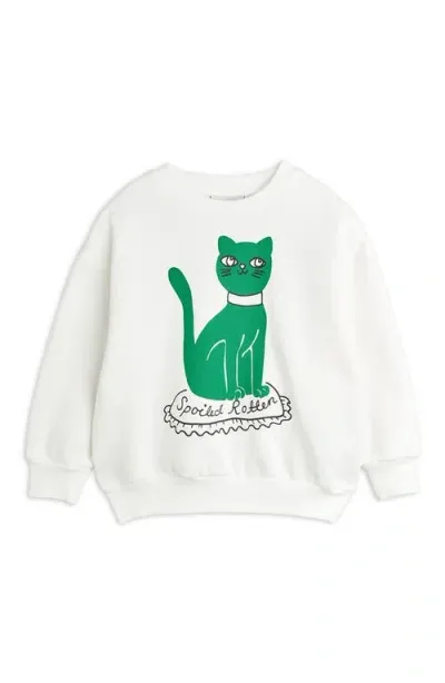 Mini Rodini Kids' Cat Organic Cotton Graphic Sweatshirt In White