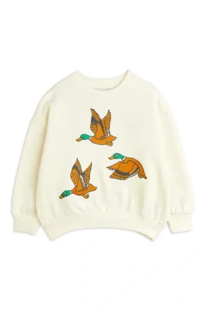 Mini Rodini Kids' Embroidered Ducks Organic Cotton Graphic Sweatshirt In Off White