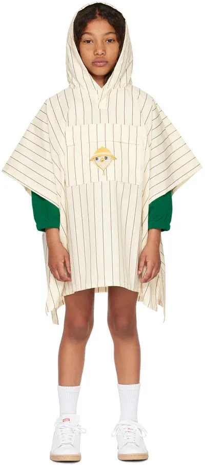 Mini Rodini Owl Pinstriped Rain Poncho In Offwhite