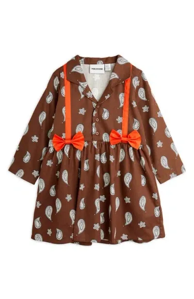 Mini Rodini Kids' Paisley Long Sleeve Organic Cotton Shirtdress In Brown