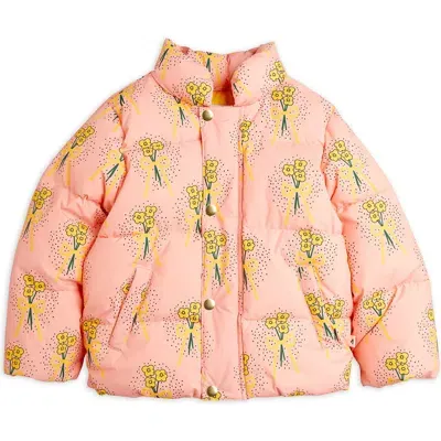 Mini Rodini Kids' Winter Flower Quilted Jacket In Pink