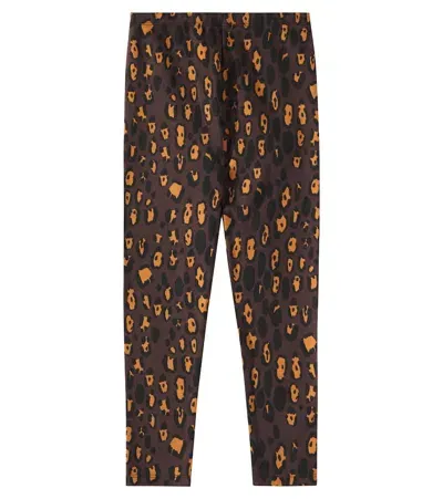 Mini Rodini Kids' Leopard Cotton-blend Leggings In Brown