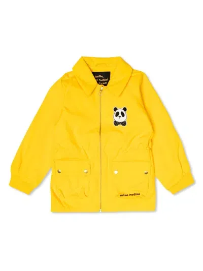 Mini Rodini Babies' Panda Collared Jacket In Yellow