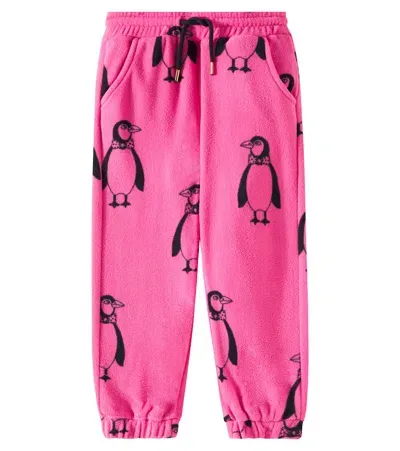 Mini Rodini Kids' Penguin Fleece Sweatpants In Pink