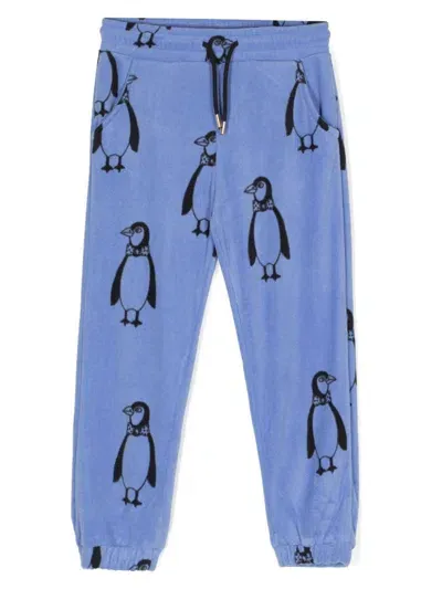 Mini Rodini Kids' Penguin-print Fleece Track Pants In Blue