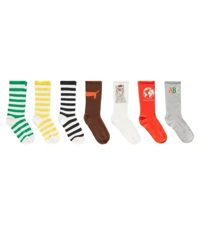 Mini Rodini Kids' Set Of 7 Cotton-blend Socks In Multicoloured