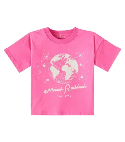 Mini Rodini Kids' Society Jersey T-shirt In Pink