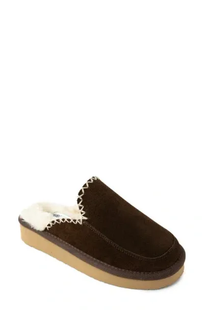 Minnetonka Café Faux Fur Scuff Slipper In Chocolate