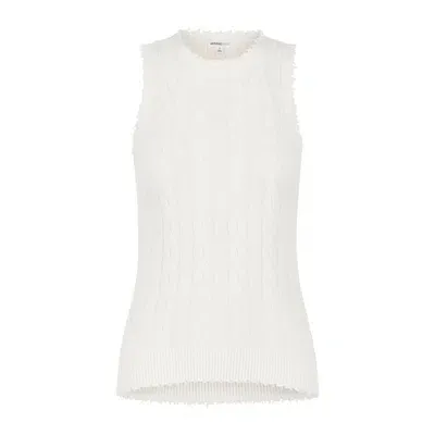 Minnie Rose Cotton Frayed Cable Tank In White