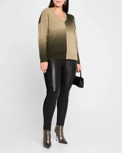 Minnie Rose Plus Size Dip-dye Cashmere Pullover In Olive/army