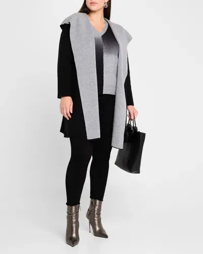 Minnie Rose Plus Size Hooded Double-faced Cashmere Coat In Black/grey Shadow