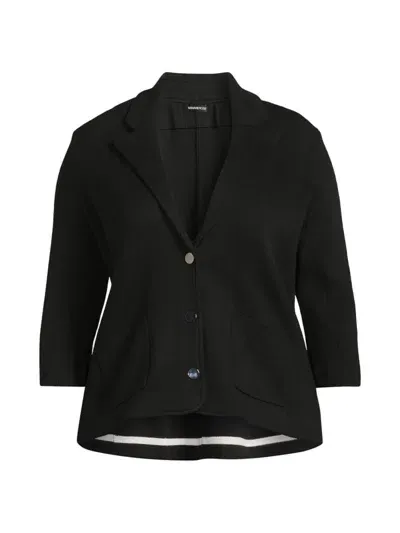 Minnie Rose Women's Cotton-blend Knit Single-breasted Blazer In Black