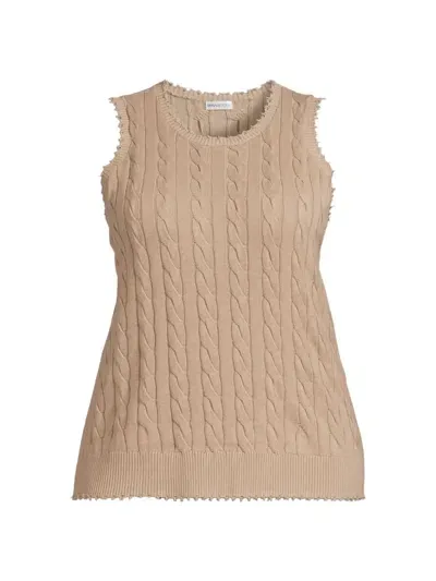 Minnie Rose Women's Frayed Cable-knit Sleeveless Top In Brown Sugar