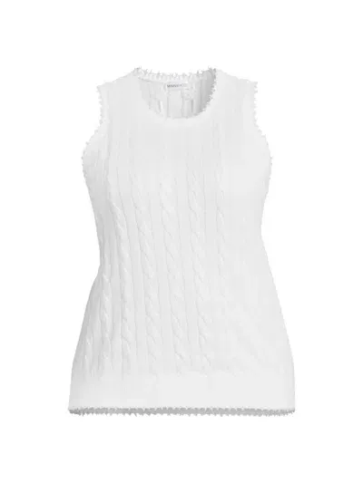 Minnie Rose Women's Frayed Cable-knit Sleeveless Top In White