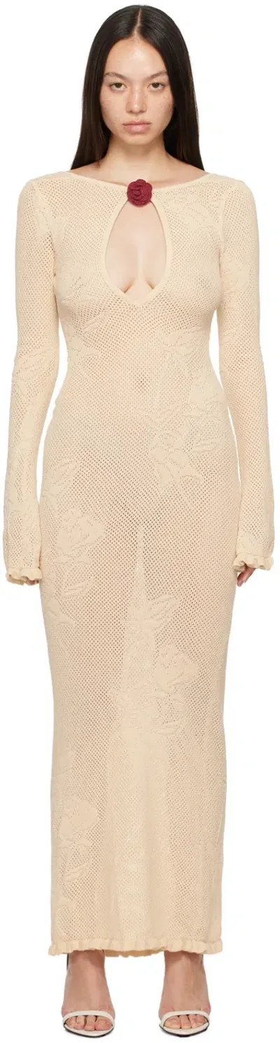 Mirror Palais Rose Pointelle Knit Cut-out Maxi Dress In Ivory