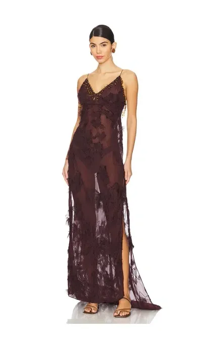 Mirror Palais Feather Bias Dress In Brown