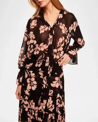 Misa Gracie Floral Semi-sheer Tie Blouse In Auric Flora