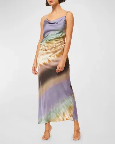 Misa Livia Cowl-neck Backless Printed Maxi Slip Dress In Cerulean Ombre