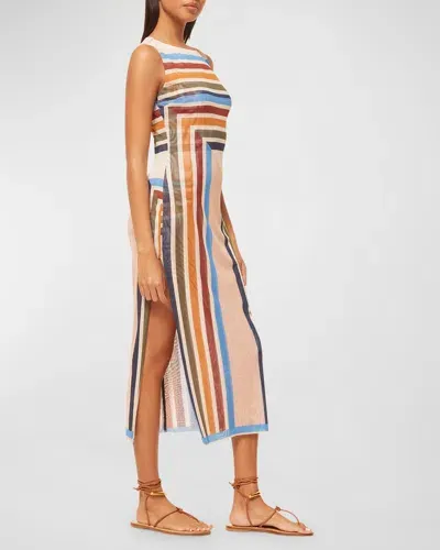 Misa Nakia Sleeveless Geo Stripe Mesh Midi Dress In San Miguel Stp Mesh